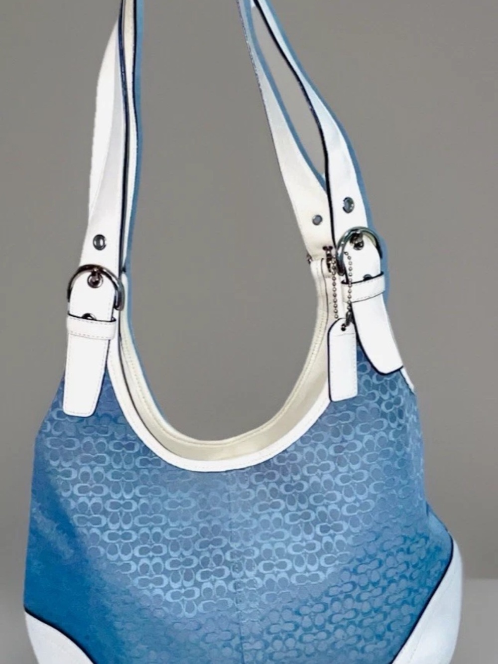 Coach Signature Logo Shoulder Purse Blue W/White Trim Silver Hardware J3K-6800 - Picture 2 of 13